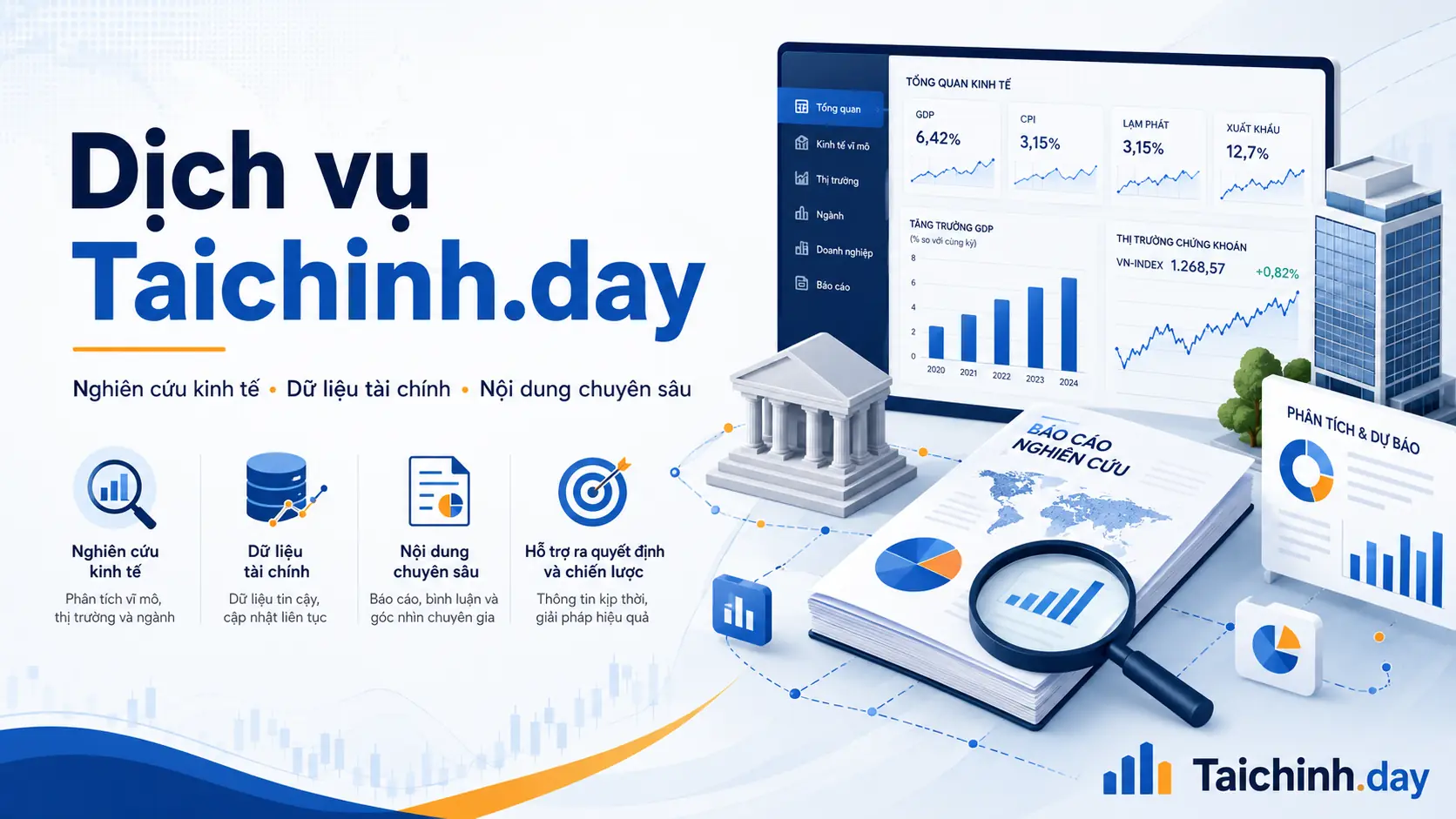 Dịch vụ nghiên cứu, dữ liệu và nội dung tài chính 1 Dịch vụ Taichinh.day về nghiên cứu kinh tế và dữ liệu tài chính