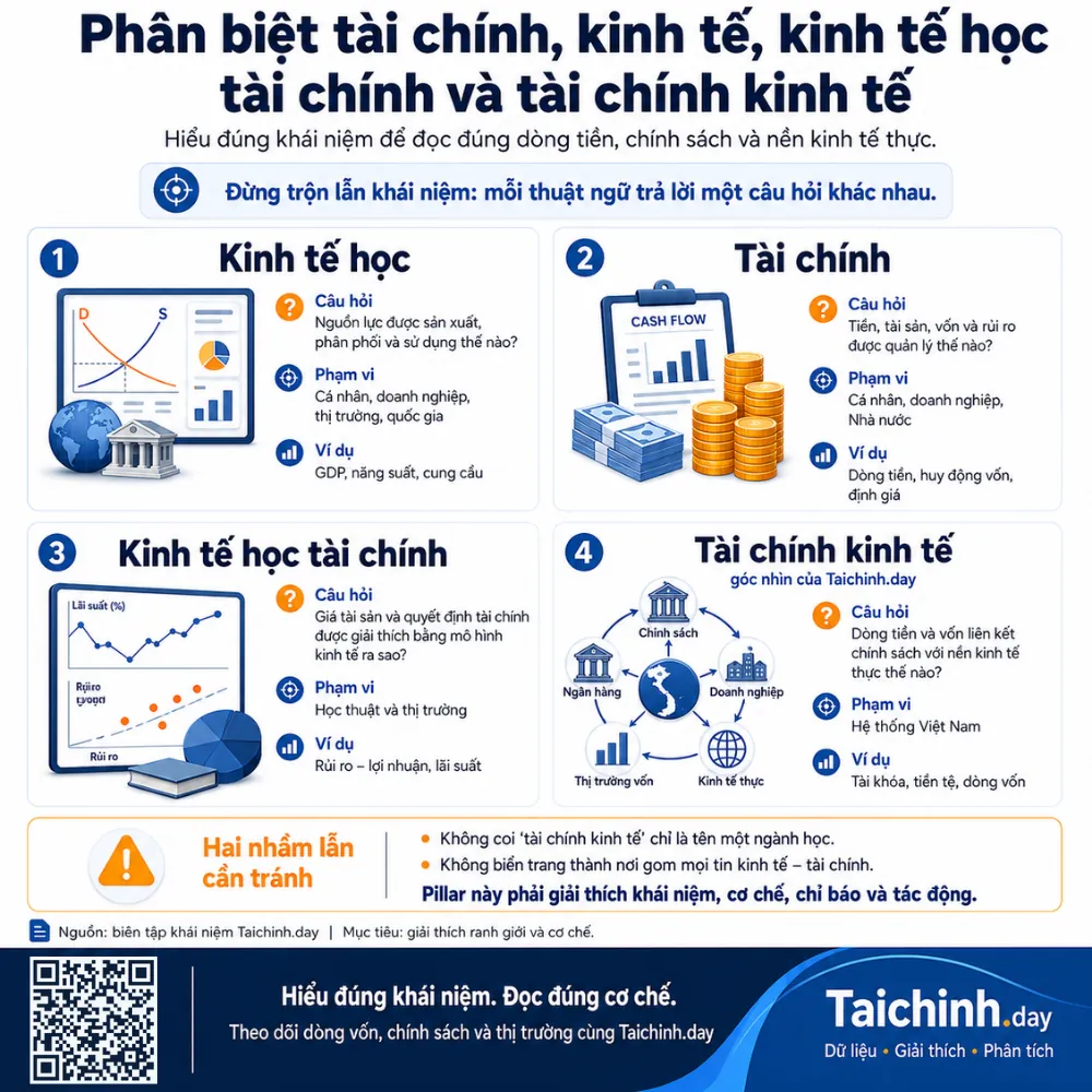 Infographic phân biệt tài chính và kinh tế cùng kinh tế học tài chính