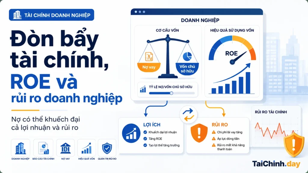 Đòn bẩy tài chính tác động đến ROE và rủi ro doanh nghiệp